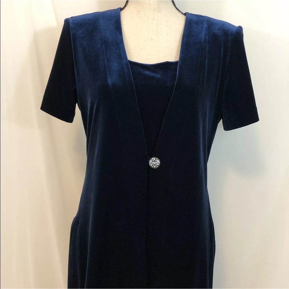 Another Thyme Womens Dress Vintage 10 Blue Velvet Maxi Sheath Shift Cocktail - Picture 3 of 11